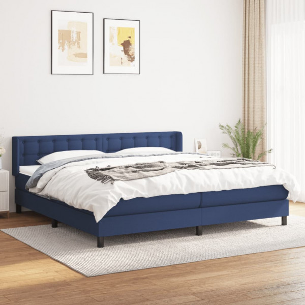 Cama box spring con colchón tela azul 200x200 cm D