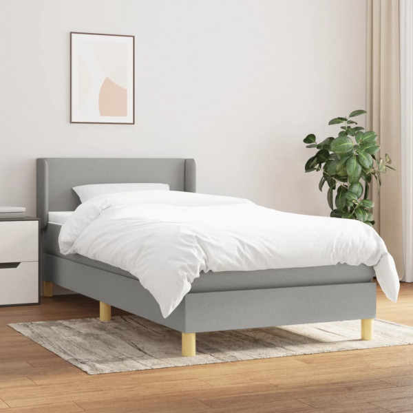 Cama box spring con colchón tela gris claro 80x200 cm D