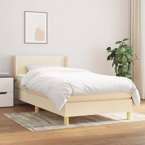 Cama box spring con colchón tela color crema 80x200 cm D