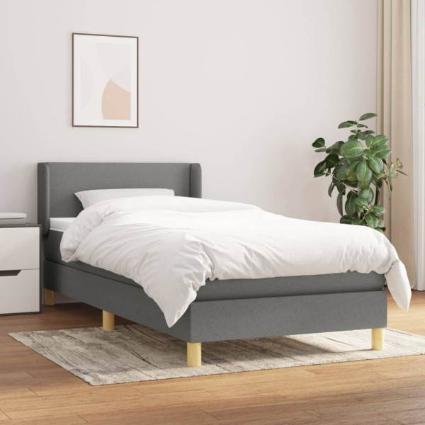 Cama box spring con colchón tela gris oscuro 90x200 cm D