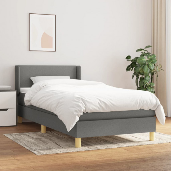 Cama box spring con colchón tela gris oscuro 100x200 cm D