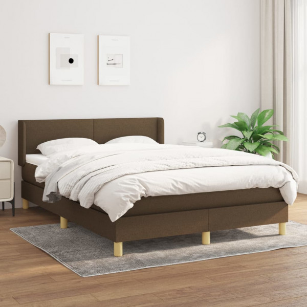 Cama box spring con colchón tela marrón oscuro 140x200 cm D