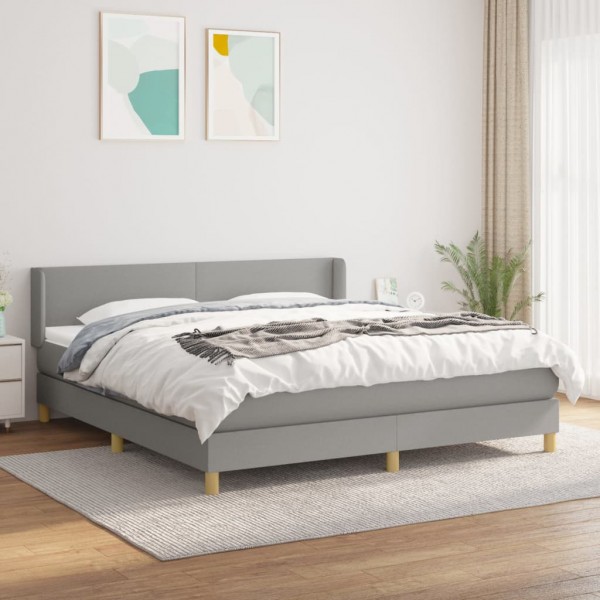 Cama box spring con colchón tela gris claro 160x200 cm D
