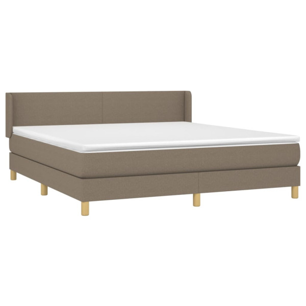 Cama box spring con colchón tela gris taupe 160x200 cm M 3