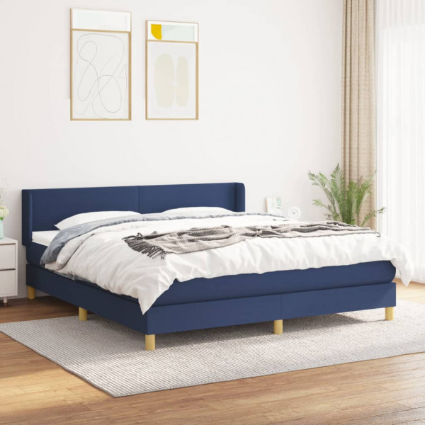 Cama box spring con colchón tela azul 180x200 cm D