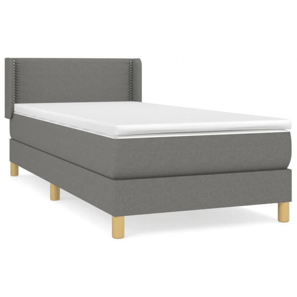 Cama box spring con colchón tela gris oscuro 90x200 cm M 2