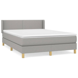 Cama box spring con colchón tela gris claro 140x200 cm H