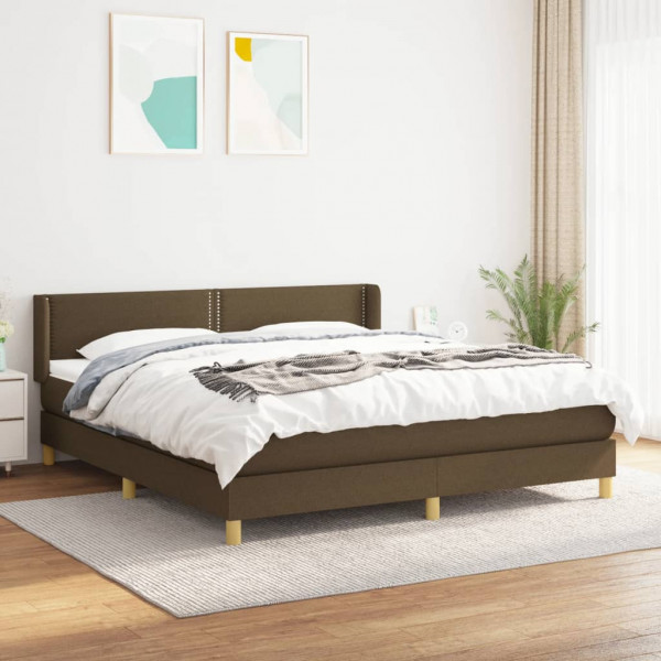 Cama box spring con colchón tela marrón oscuro 160x200 cm D