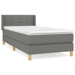 Cama box spring con colchón tela gris oscuro 90x200 cm H