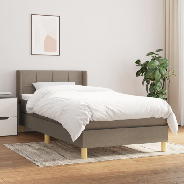 Cama box spring con colchón tela gris taupe 100x200 cm D