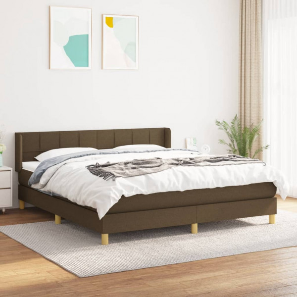 Cama box spring con colchón tela marrón oscuro 160x200 cm D