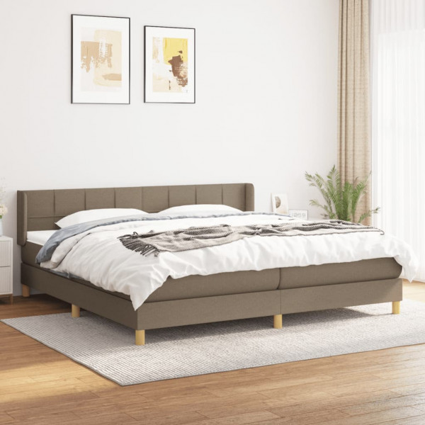Cama box spring con colchón tela gris taupe 200x200 cm D