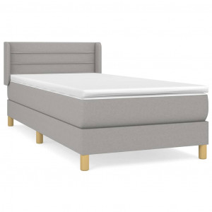 Cama box spring con colchón tela gris claro 90x200 cm H