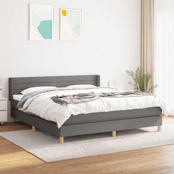 Cama box spring con colchón tela gris oscuro 160x200 cm D