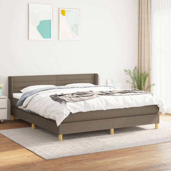 Cama box spring con colchón tela gris taupe 160x200 cm D