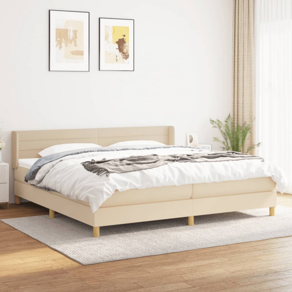 Cama box spring con colchón tela color crema 200x200 cm D