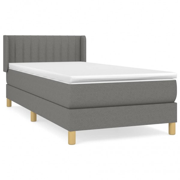 Cama box spring con colchón tela gris oscuro 90x200 cm M 2