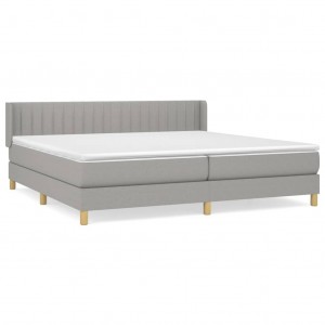 Cama box spring con colchón tela gris claro 200x200 cm H