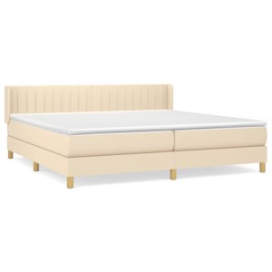 Cama box spring con colchón tela color crema 200x200 cm H