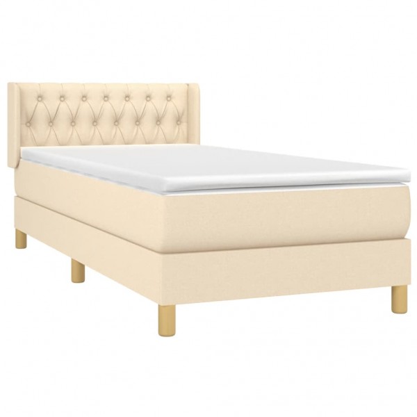 Cama box spring con colchón tela color crema 90x190 cm M 3