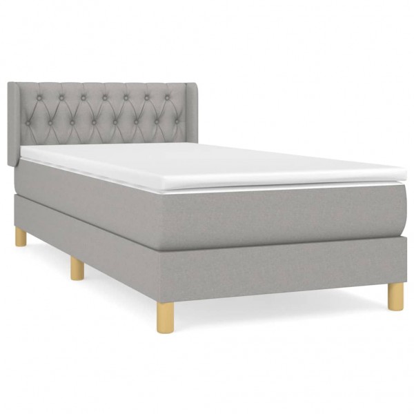 Cama box spring con colchón tela gris claro 100x200 cm M 2