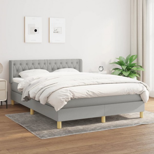 Cama box spring con colchón tela gris claro 140x190 cm D