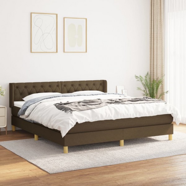 Cama box spring con colchón tela marrón oscuro 160x200 cm D