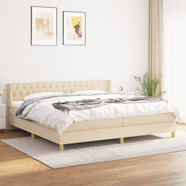 Cama box spring con colchón tela color crema 160x200 cm D