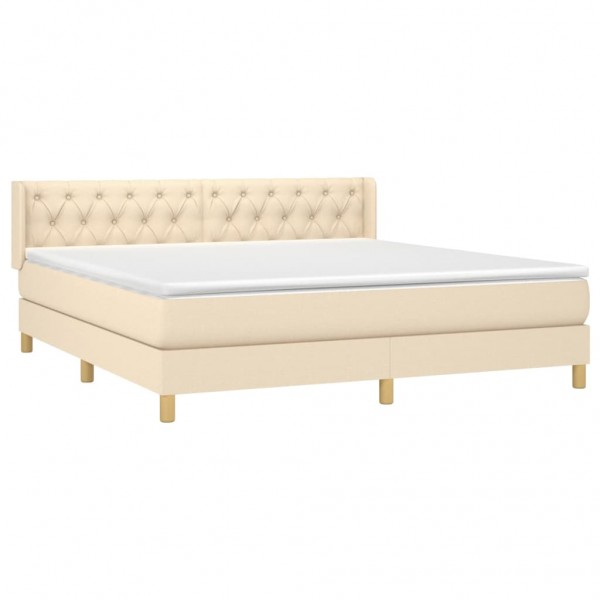 Cama box spring con colchón tela color crema 160x200 cm M 3