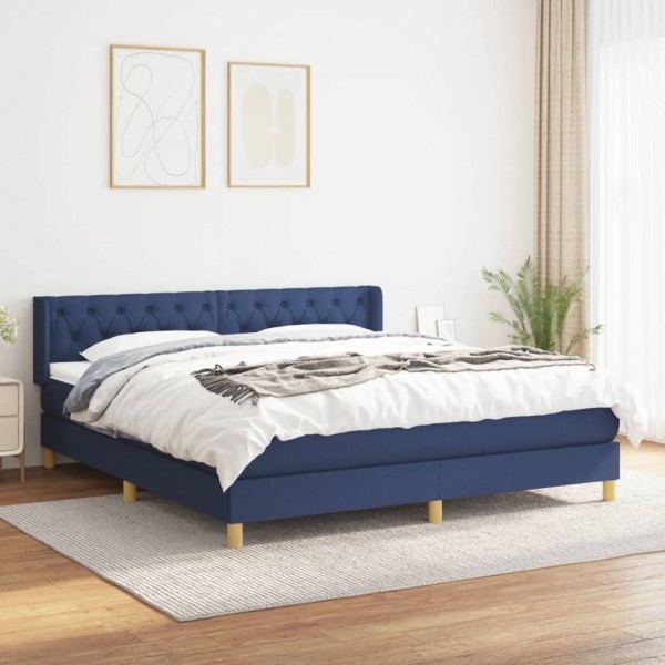Cama box spring con colchón tela azul 160x200 cm D