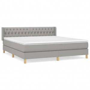 Cama box spring con colchón tela gris claro 180x200 cm H