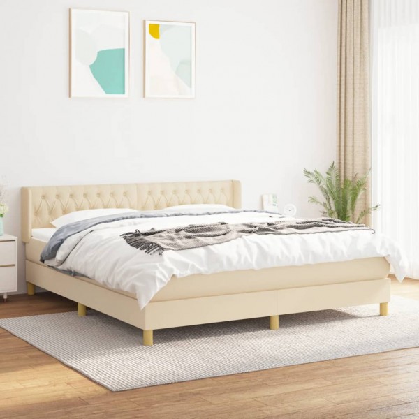 Cama box spring con colchón tela color crema 180x200 cm D