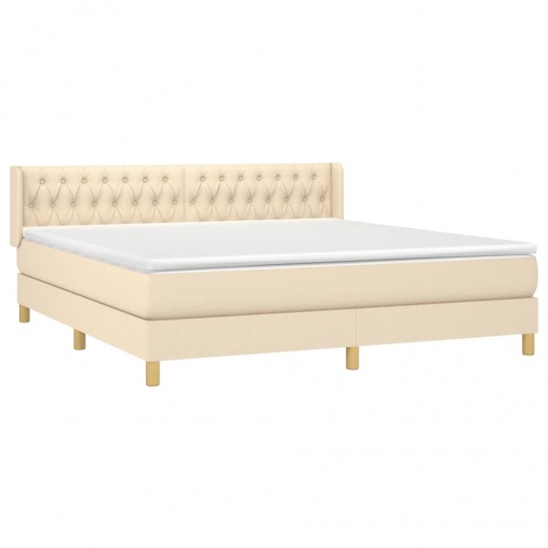 Cama box spring con colchón tela color crema 180x200 cm M 3