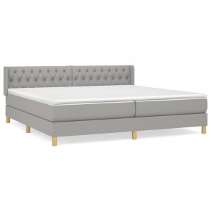 Cama box spring con colchón tela gris claro 200x200 cm H