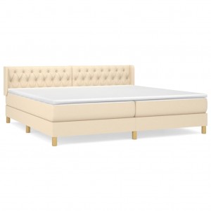 Cama box spring con colchón tela color crema 200x200 cm H