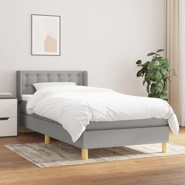 Cama box spring con colchón tela gris claro 80x200 cm D