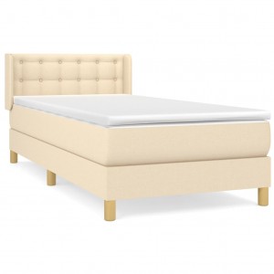 Cama box spring con colchón tela color crema 80x200 cm H