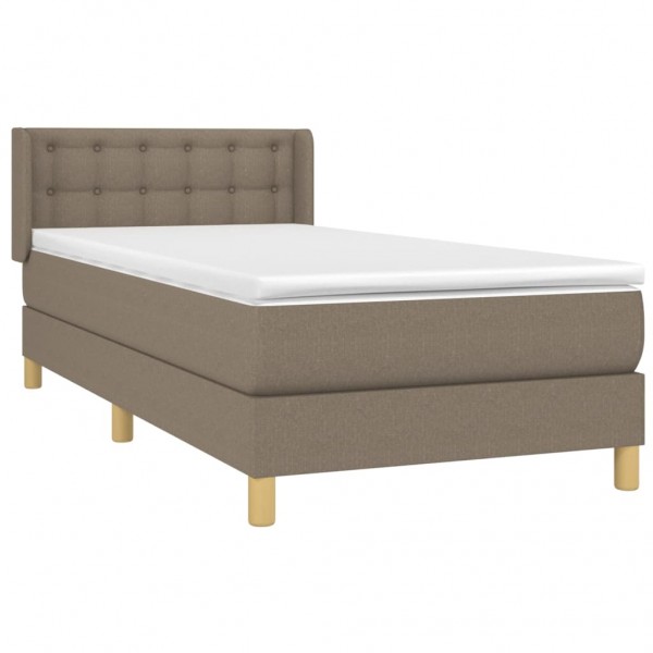 Cama box spring con colchón tela gris taupe 100x200 cm M 3