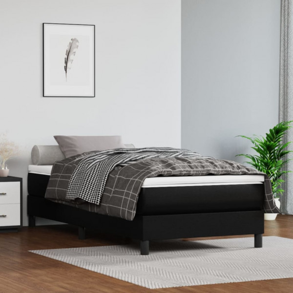 Estructura de cama box spring cuero sintético negro 90x190 cm D