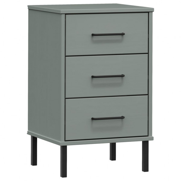 Mesita de noche patas de metal madera maciza pino gris OSLO M 2