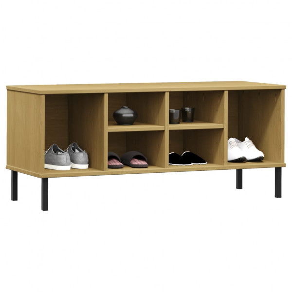 Zapatero patas de metal OSLO madera maciza marrón 106x35x45 cm M 3