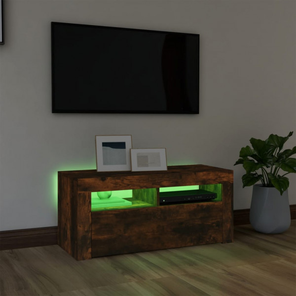 Mueble de TV con luces LED roble ahumado 90x35x40 cm M 4