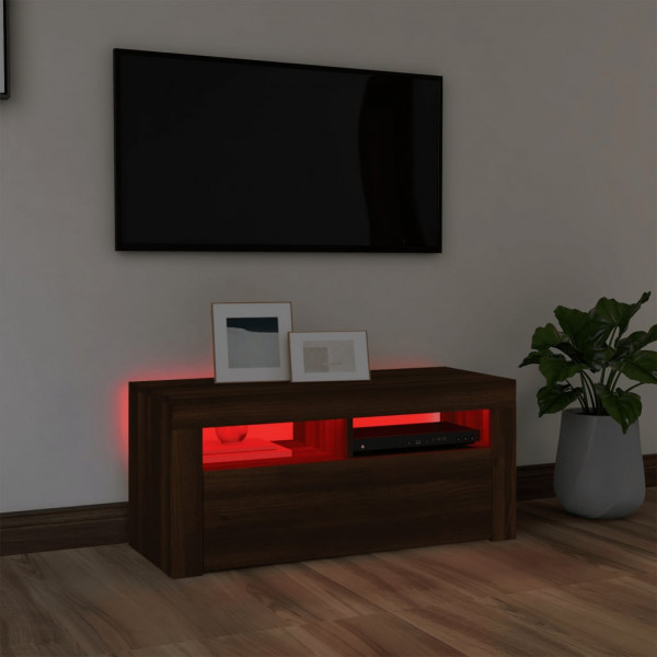 Mueble de TV con luces LED roble marrón 90x35x40 cm M 5