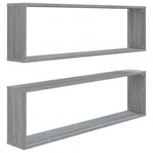 Estante cubo pared 2 uds contrachapada gris Sonoma 100x15x30 cm H
