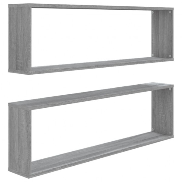 Estante cubo pared 2 uds contrachapada gris Sonoma 100x15x30 cm M 2