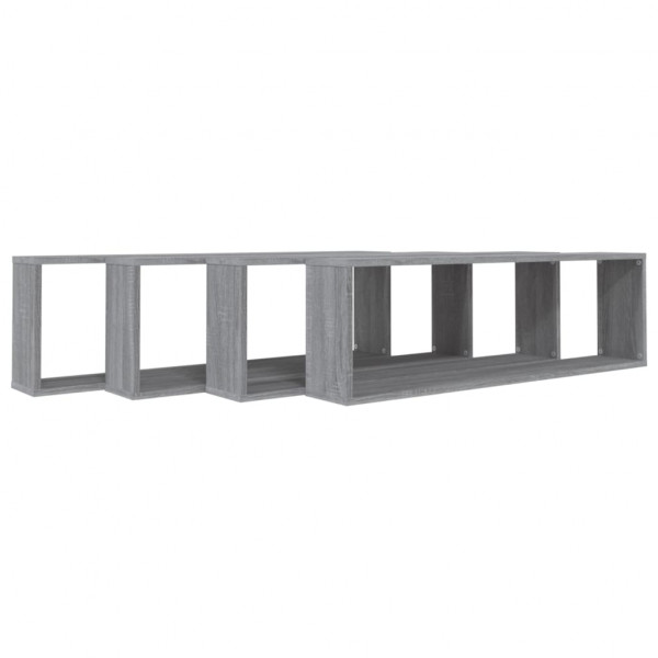 Estante cubo pared 4 uds contrachapada gris Sonoma 100x15x30 cm M 3