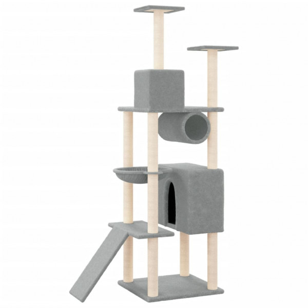 Rascador para gatos con postes de sisal gris claro 168 cm M 5
