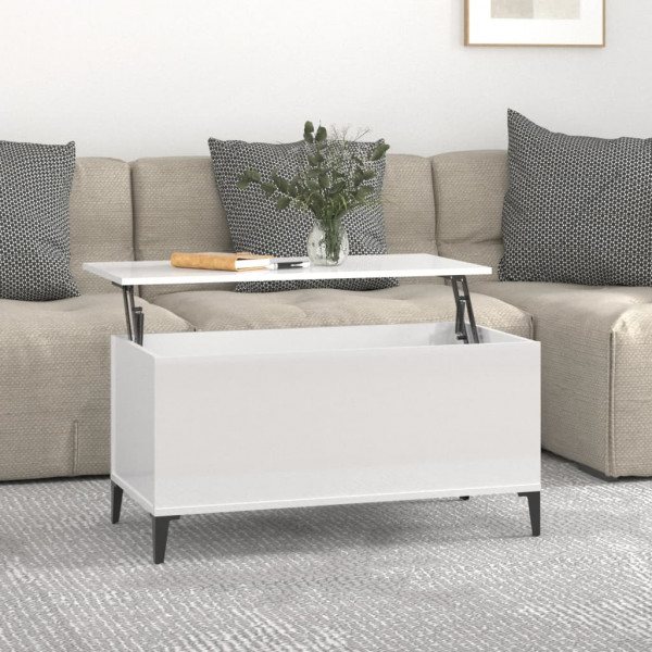 Mesa de centro madera contrachapada blanco brillo 90x44.5x45 cm M 4