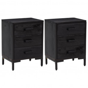 Mesitas de noche 2 uds madera maciza de pino negro 40x30x55 cm H