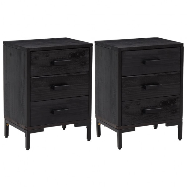 Mesitas de noche 2 uds madera maciza de pino negro 40x30x55 cm M 2